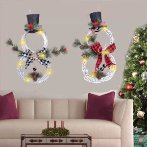 2025 Christmas Pendant Vine Circle with Light Flower Wreath Pendant Decoration